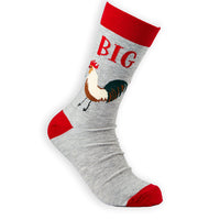 Big Cock novelty crew socks men's size 6-12. Grey socks with a cockerel design