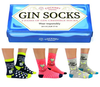 Gin Socks Gift Box - 3 pairs of Cockney Spaniel socks UK 4-8