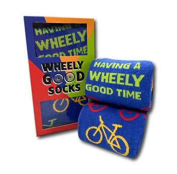 Wheely Good - 2 pairs of cycling themed novelty socks in a gift box