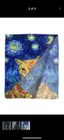 Impressionist Style Starry Night Cat Print Silk Scarf