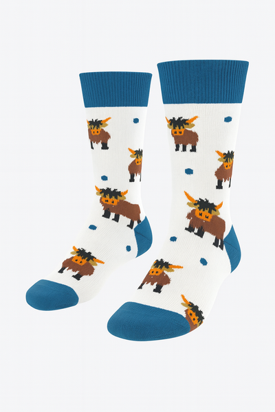 Kids cosy and soft Highland Cow Socks by Doris & Dude, UK size 9–12