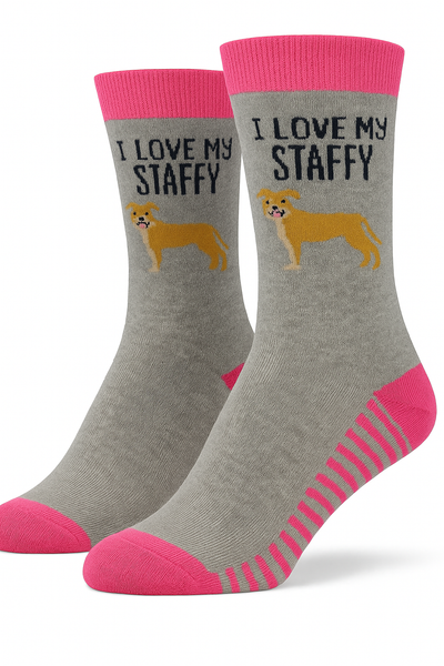 I Love My Staffy Socks - Cotton-Rich Socks for Dog Lovers UK Size 6–11