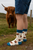 Kids cosy and soft Highland Cow Socks by Doris & Dude, UK size 9–12