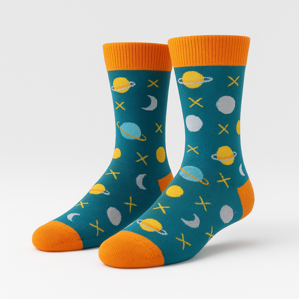 Kids soft and cosy Space Socks by Doris & Dude, UK size 9–12
