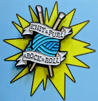 Knit & Purl & Rock n Roll enamel badge - gift for knitters