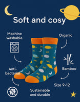 Kids soft and cosy Space Socks by Doris & Dude, UK size 9–12