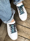 Classy stripe shoelaces from The Shoelace Brand of Stockholm. Shows the laces being worn with white trainers