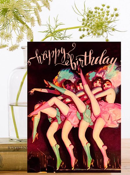 Vintage Cancan Dancers Birthday Card