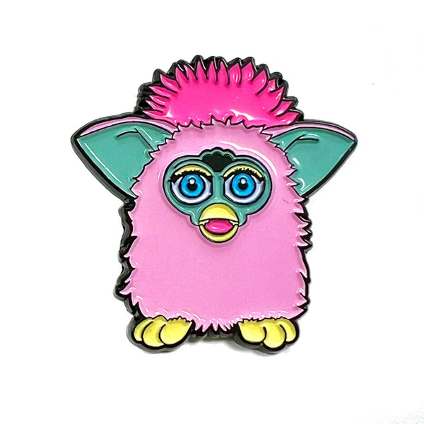 1990s Furby Toy Inspired soft Enamel Pin.in.colourful pink and green 