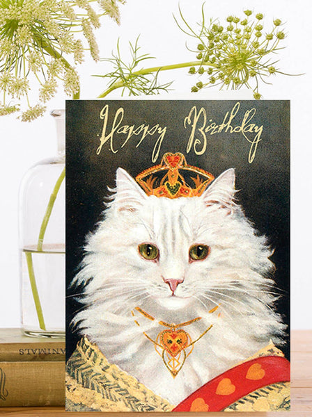 Vintage Cat Hand Glittered Birthday Card
