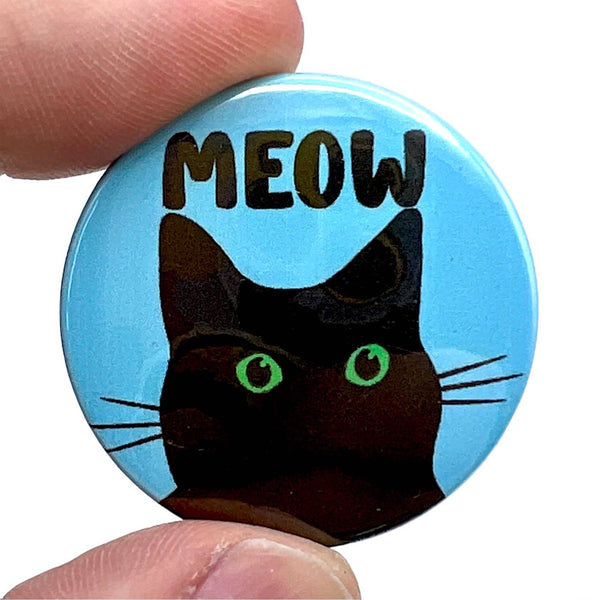 Black Cat Meow Button Pin Badge