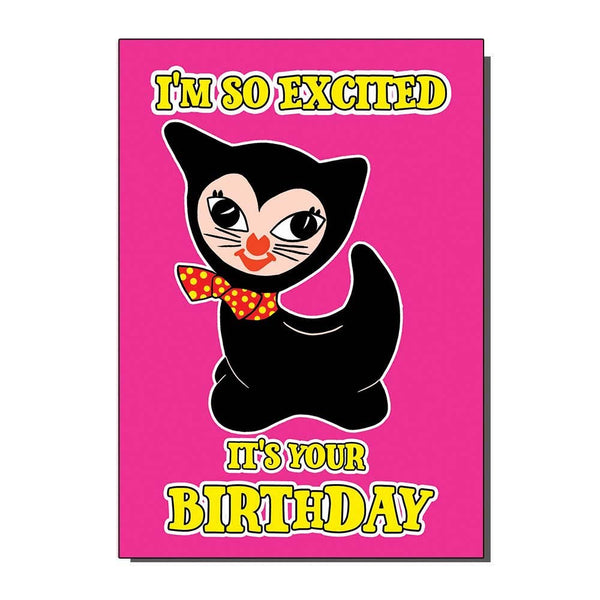 I'm So Excited Birthday Cat greeting card