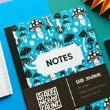 Blue Mushroom Pattern Grid Notebook