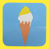 Redcar lemon top ice cream coaster - a sky blue coaster with a brightly coloured lemon top ice cream in the middle