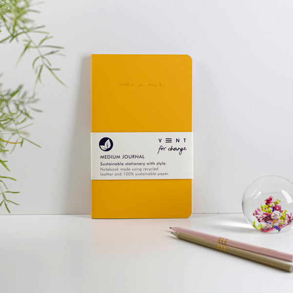 Recycled Leather Medium Journal - mustard yellow