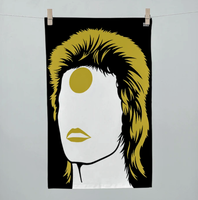 David Bowie Ziggy Stardust Music Icons gold tea towel