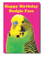 Happy Birthday Budgie Face Greeting Card