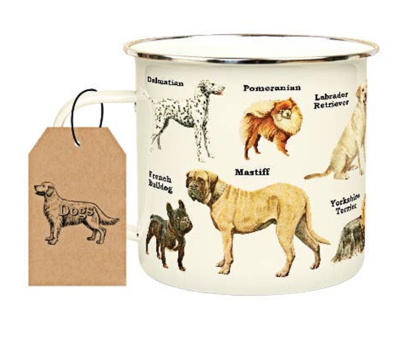 Gift Republic dog enamel mug showing different dog breeds