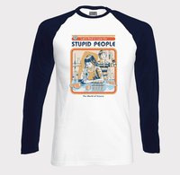 Steven Rhodes Let's Find A Cure For Stupid People  long sleeve ringer t shirt - white t shirt whith black sleeves