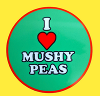 I Love Mushy Peas round coaster
