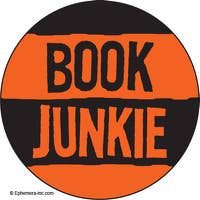 Black and orange Book Junkie badge
