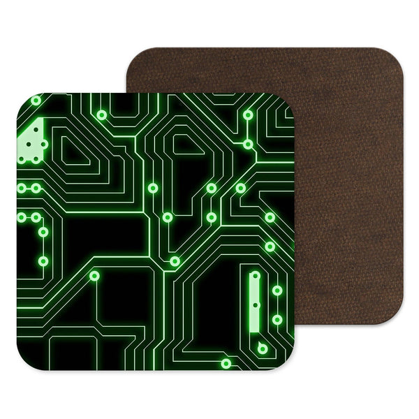 Black & Green Neon Circuit Board Coaster