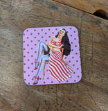 Vintage pin-up girl coaster