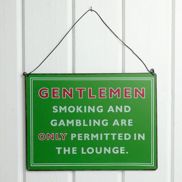 Gentlemen smoking and gambling small metal wall sign
